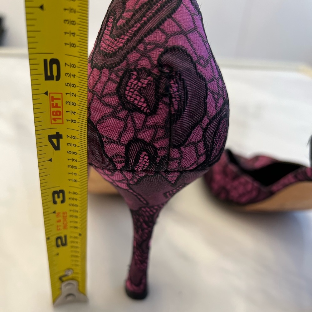 Manolo Blahnik D’Orsay Purple Black Lace Peep Toe Heels